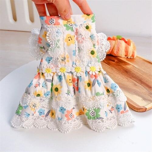 Miflame Floral Dog Princess Dress Lace Small Dogs Skirts Pomeranian Spitz Summer Dog Clothes Pet Fancy Dress Sweet Puppy Dresses