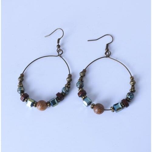 Wooden Beads Big Round 2021 Simple New Gold Metal Winding Geometric Earrings For Women Girl Party Vintage Jewelry Brincos