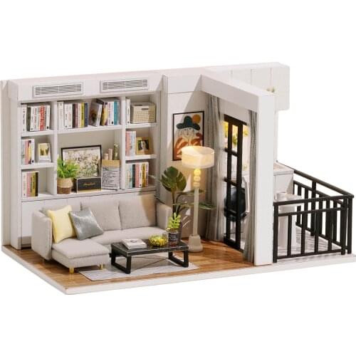 1:32 DIY 3D Wooden Miniature Dolls House with Furniture Building Modern Living Room Puzzles Kit Gift