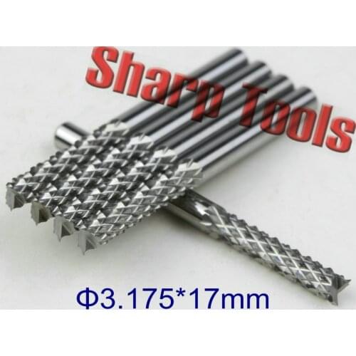 Longest Life! 3.175x17mm Tungsten Steel Carbide PCB Mill Bits CNC Router Cutter, Corn PCB milling bits on Hard wood carbon fiber