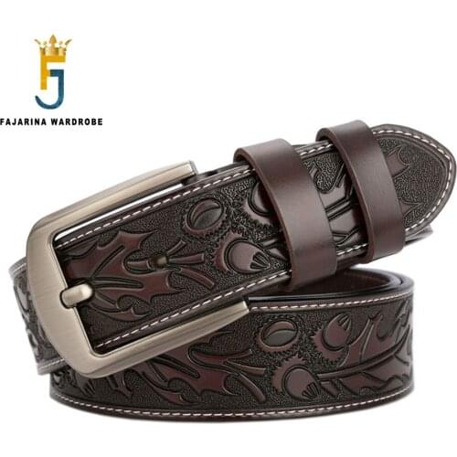 FAJARINA 2020 New Design Personality Novelty Animal Pattern Real Cow Skin Leather Belt Alloy Buckle Retro Belts for Men N17FJ839