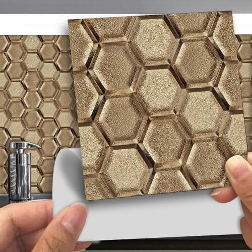 Funlife® Golden Hexagon Wall Sticker Oil Proof Peel & Stick Decorative Tile Sticker for Bathroom Kitchen Backsplash Wall Floor