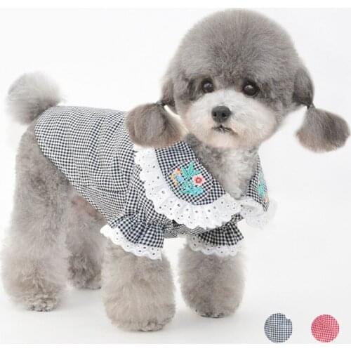 Plaid Cotton Dog Shirt for Small Dogs Spring Cute Sweet Puppy Dresses Girl for Chihuahua Teddy Vestidos Para Perras Dropshipping