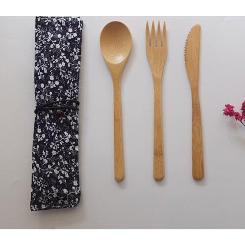 3-Piece Set Bamboo Flatware Fork Knife and Spoon Adult Japanese Style Bamboo Jam Cutlery Small Wooden Spoon Tableware Set