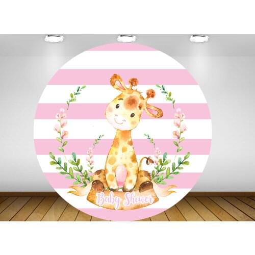 Round Backdrop circle background cute giraffe flower girl baby shower birthday Party banner decotation table Cover plinth YY-394