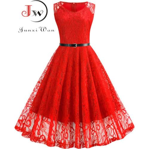 Lace Vintage Dress Women Summer Sleeveless Sexy Red Party Dresses Casual Elegant Midi Office Vestidos Robe Femme Plus Size