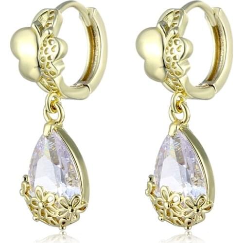 Cute Butterfly Metal Earrings Fashion White Zircon Water Drop Earrings Vintage Gold Color Small Flower Dangle Earrings For Women