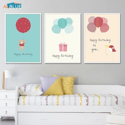 Bird Bear Balloon Nursery Wall Art Canvas Painting Posters and Prints Baby Cartoon Animal Poster Nordic Kids Room Home Decor