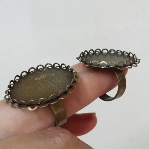 Ring Settings 10pcs/lot 25mm Copper Antique Bronze Double Lace Blank Tray Rings Base Cameo base setting Jewelry Findings C50012