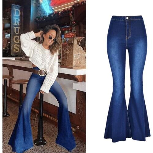 2021 New Summer Autumn Fashion High Waist Flare Jeans For Women Wide Leg Pants Mom Jeans Bell Bottom Denim Skinny Femme Jeans