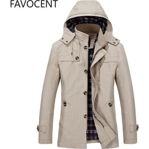 Spring and Autumn New Mens Large Size Trench Coat Korean Version of The Slim Long Mens Hooded Coat Mens Coat Thick Cotton