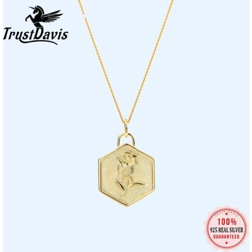 Trusta Coin Necklace 925 Silver Pendant Charm Hexagon Emboss Flower High Quality Women Gift Necklace DS1553-01