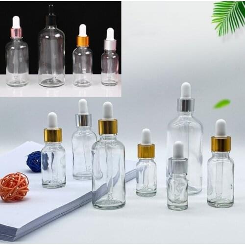 1pc 5/10/15/20/30/50/100ml Mix Cover Clear Glass Dropper Bottle Essential Oil Bottles Perfume Armatherapy Makeup Containers