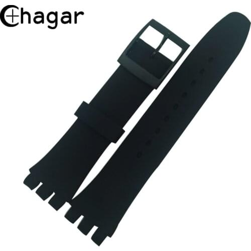 Solid color Black 17mm 19mm 20mm Silicone Rubber Watchband For Swatch Rubber strap plastic buckle For Men Women Watchband