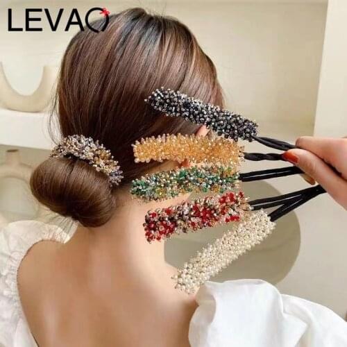 LEVAO New Crystal Magic Bun Maker Hairbands Donut Hairpin Hair Bands Fashion Girl Women Diy Hairstyle Headband Tools Accessories