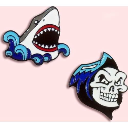 Scary Mouth Shark Metal Enamel Brooch Smirk Skull Gothic Badge Pin Cartoon Trendy Lapel Backpack Jewelry Gift For Friends