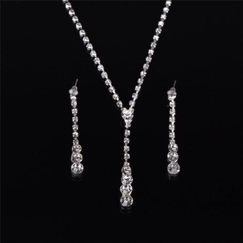 Wedding Bridal Rhinestone Crystal Necklace Drop Earrings New Jewelry Chic