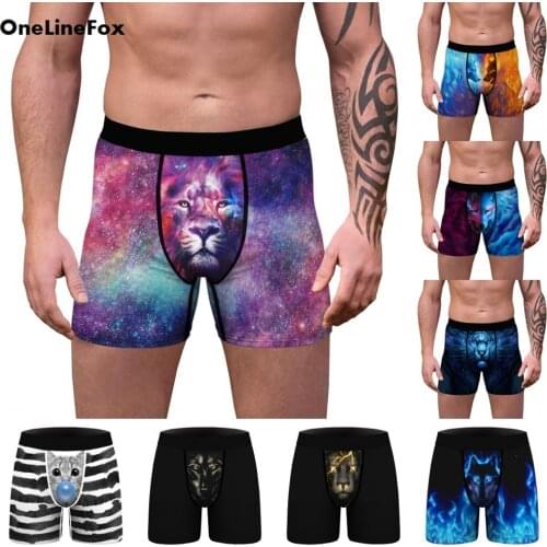 OneLineFox Men Underwear Boxer Mens Underpants Animal 3D Printed Panties Shorts U Convex Pouch For Gay Calzoncillo Hombre