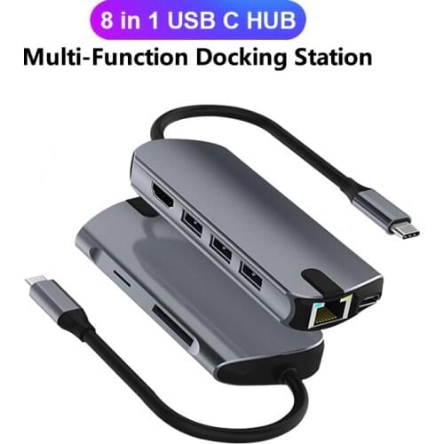 USB C HUB Type C to HDMI-compatible USB 3.0 Adapter 8 in 1 Type C HUB Docking Station for MacBook Pro Air USB C Splitter