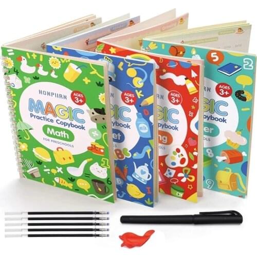 Magic Practice Copybook Handwriting Copybook Set Math Number Alphabet Drawing Print Handwriting Reusable Calligraphy Book