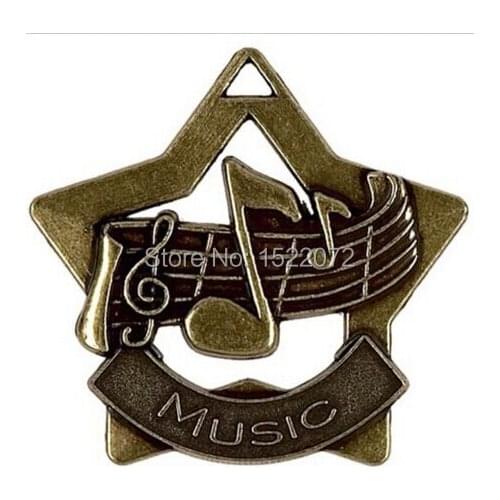High quality and low price Bronze Music Medal cheap Metal star design with ribbon medals cheap custom antique brass medal