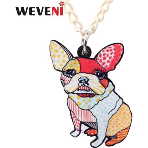 WEVENI Acrylic Anime French Bulldog Pug Dog Necklace Pendant Chain Choker Floral Bijoux Jewelry For Women Girl Bijoux Hot Gift
