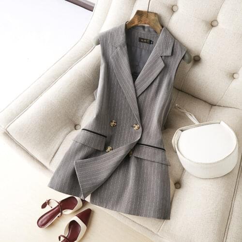 2020 Autumn New Striped Suit Vest Womens Double Breasted Short Temperament Sleeveless Jacket Female Blazer Waistcoat 3XL k1290