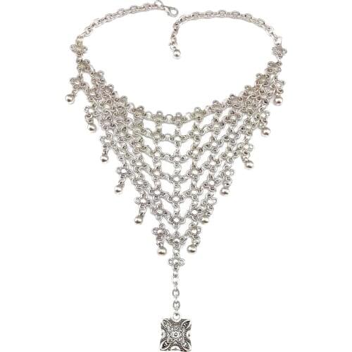 Boho Retro Hippie Flower Slave Bracelet Hollow Net Floral Tassel Chain Link Bracelet Hand Harness