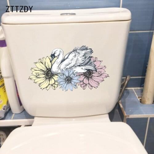 ZTTZDY 26×14.5CM Cartoon Chrysanthemum Swan Bedroom Wall Stickers Mural Creative Toilet Decor T2-1366