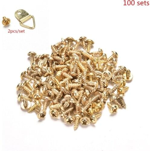 100/50/20/10 Pieces Golden Triangle D-Ring Hanging Oil Painting Mirror Picture Frame Hanger Art Work Photo Wall Hook with screws