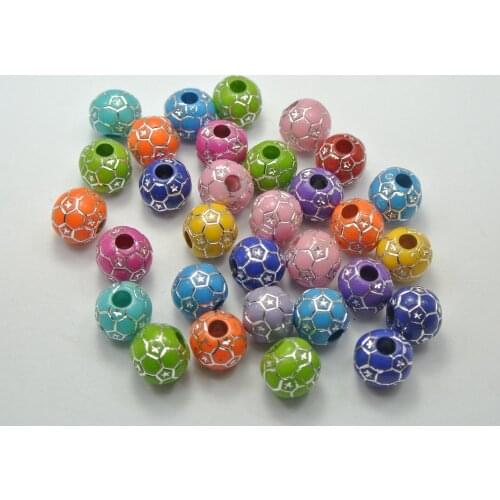 100 Mixed Colour Sparkling Silver Football Pattern Acrylic Round Beads 12mm