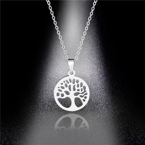 316L Stainless Steel Necklace Hot Tree of Life Round Pendant Necklaces Bijoux Collier Elegant Women Girl Jewelry Gifts