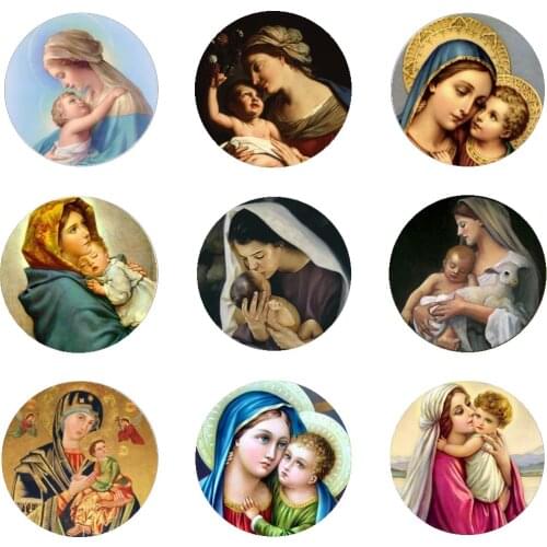 Hot sale 5pcs16mm20mm25mmMother of Baby Blessed Virgin Mary Handmade Photo Glass Drop Style Cabochons Jewelry Accessories