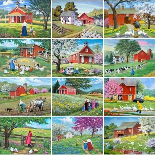 AZQSD 5D New Arrival Diamond Painting House Picture Of Rhinestones Diamond Embroidery Farm Landscape Mosaic Cross Stitch Kits