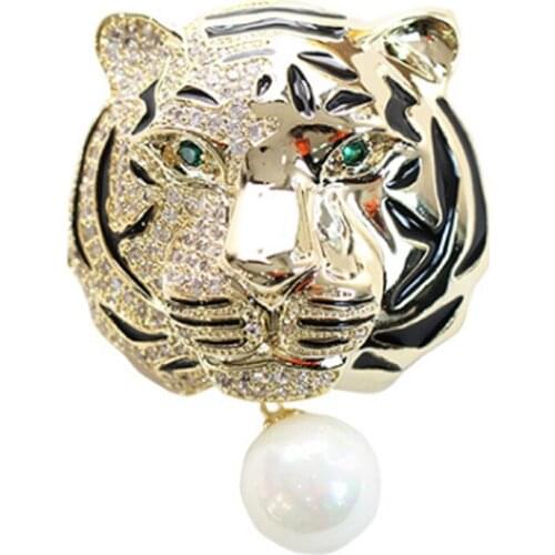 Zlxgirl brand gold and rhodium silver color tiger shape animal scarf pins for men bridal jewelry metal zirconia pearl hijab pins