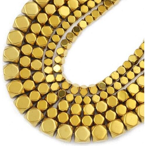 Cube Gold Hematite Beads Natural Stone Faceted Square Spacer Loose Beads For Jewelry Making 3/4/6MM Diy Bracelets Accessories