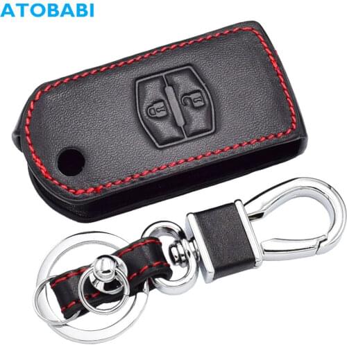 Real Leather Car Key Case For Mazda 2 3 6 CX5 CX-7 CX-5 Folding Remote Fob Cover Keychain Holder Protector Bag Auto Accessories