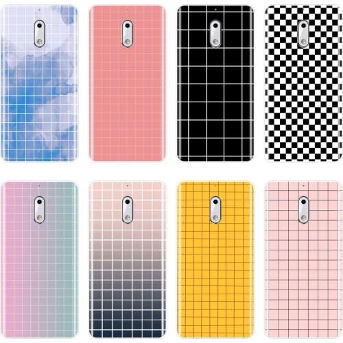 Phone Case For Nokia 1 2 3 5 6 8 X Yellow Gird Pink Black Lattice Simple Aesthetic Soft Silicone Back Cover For Nokia X6 7 Plus