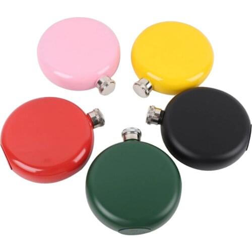 Colorful Round hip flask portable 304stainless steel hip flask travel whiskey alcohol liquor bottle flagon for Whisky Bottle