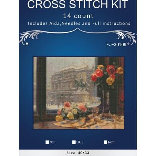 Flower on windowsill home Decor counted14ct white canvas similar DMC Cross Stitch kits14ct needlework Set DIY embroidery