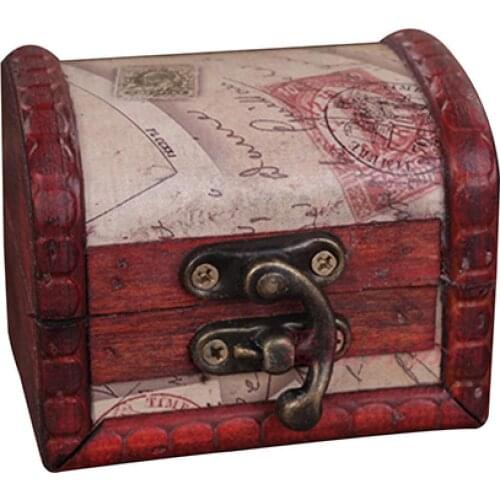 70% Hot Sale Retro Stamp Style Metal Lock Wooden Jewelry Storage Box Treasure Necklace Case