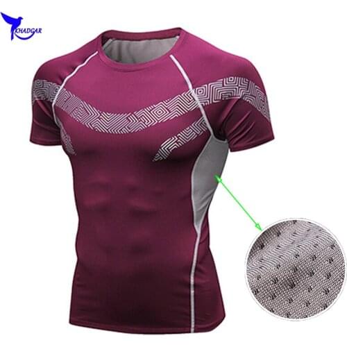 Printed Short Sleeve Compression Gym T-shirt Mens Dry Fit Running Shirts Fitness Training Rashgard Crossfit Sportswear Tshirt