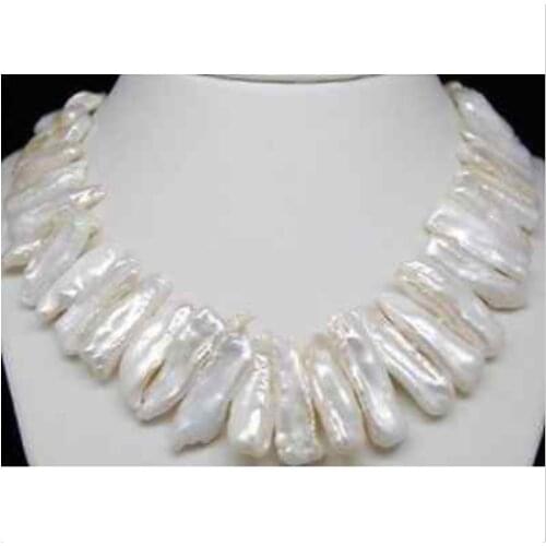 Beautiful White Biwa White Pearl Charming Necklace 18inch >Dongguan girl Store free shipping