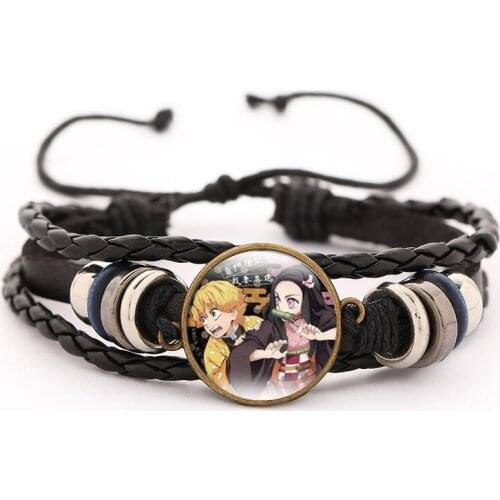 Fashion Anime Demon Slayer Cosplay Kimetsu No Yaiba Accessorie Leather Bracelet Bangle Leather Rope Charm Bangles Handmade