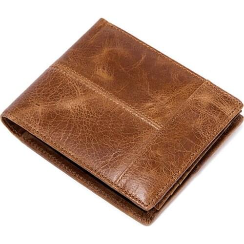 Men Genuine Leather Wallets Vintage Handmade Wallet First Cow Leather Short Wallet Card Male 2019 New Gift Purse Money Wallet