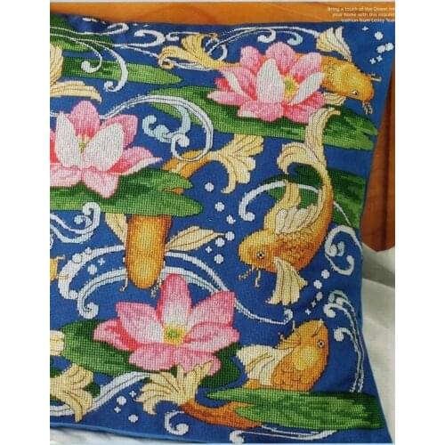 Huochen Picture- Koi Lotus 46-45 Cross Stitch Set Cross-stitch Kit Embroidery Needlework Craft Packages Cotton Fabric Floss
