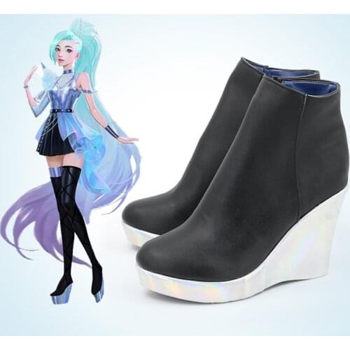 LOL Seraphine 2020 New Skin Allout Cosplay Shoes Woman High Heels Boots Seraphine Cosplay Wig KDA ALL OUT Cosplay Long Wigs Hair