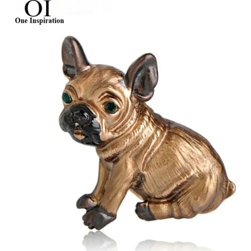 OI Cute Pug Dog Brooches Green Eyes Animal Corsage Pins Girls Shirt Coat Clips Brooches Clothes Accessories Jewelry