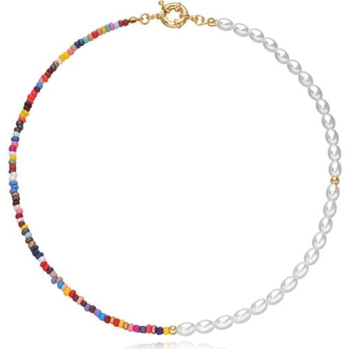 Handmade Pearl Choker Necklace Colorful Seed Beads Bohemia Collar Summer Beach Party For Women Girls Fashion Jewelry Party Gifts