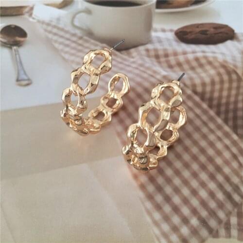 Bohemia Gold Color Plating Chain Link Shape Medium Size Hoop Earrings For Women Chic Elegant Gorgeous Vintage Jewelry Accessory